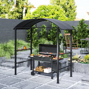 Pergolato Da Barbecue Con Doppio Tetto E Ripiani – 233 X 110 X 235 Cm – Acciaio – Grigio Scuro – Ventilazione Per Griglia