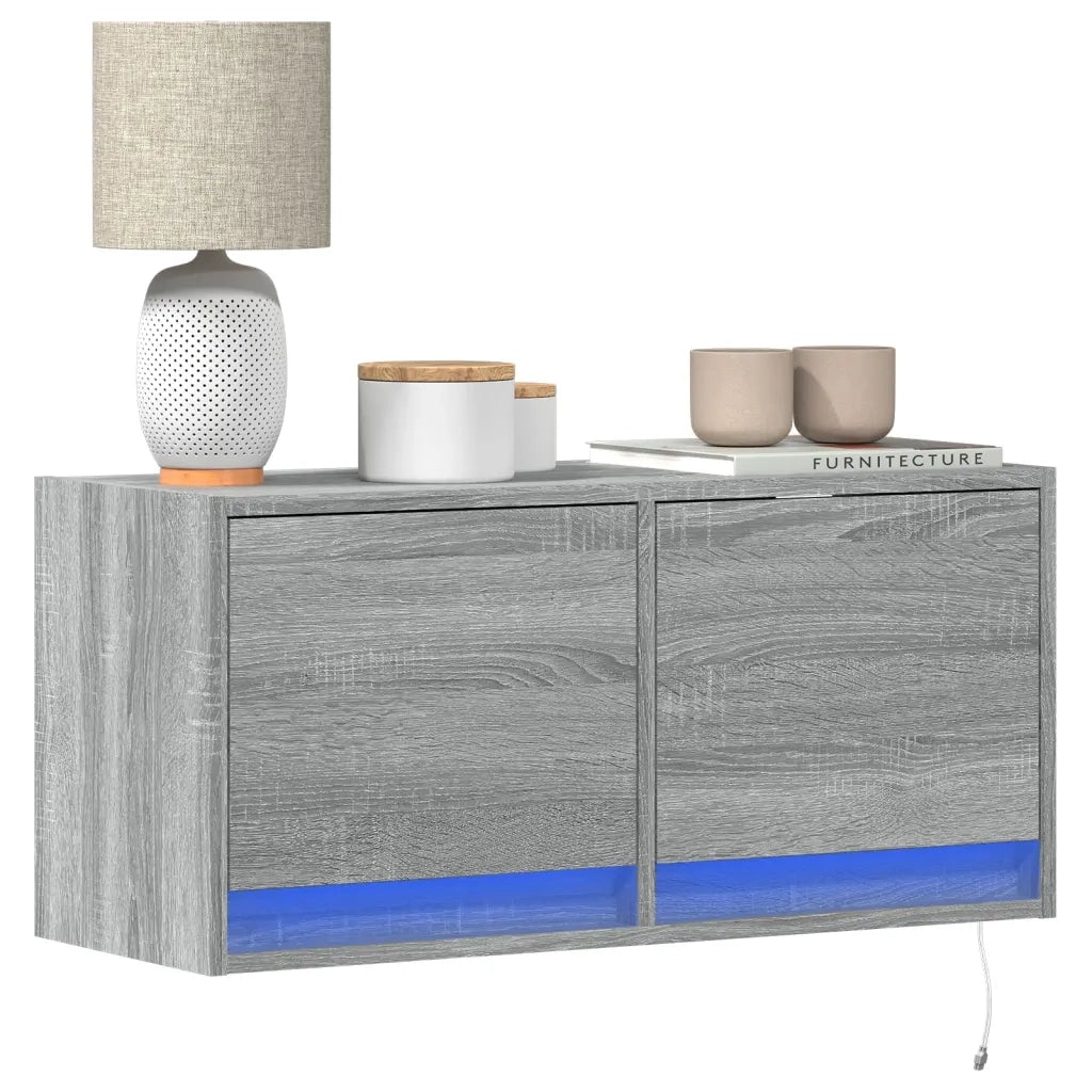 Mobile TV a Parete con Luci LED Grigio Sonoma 80x31x35 cm 852360