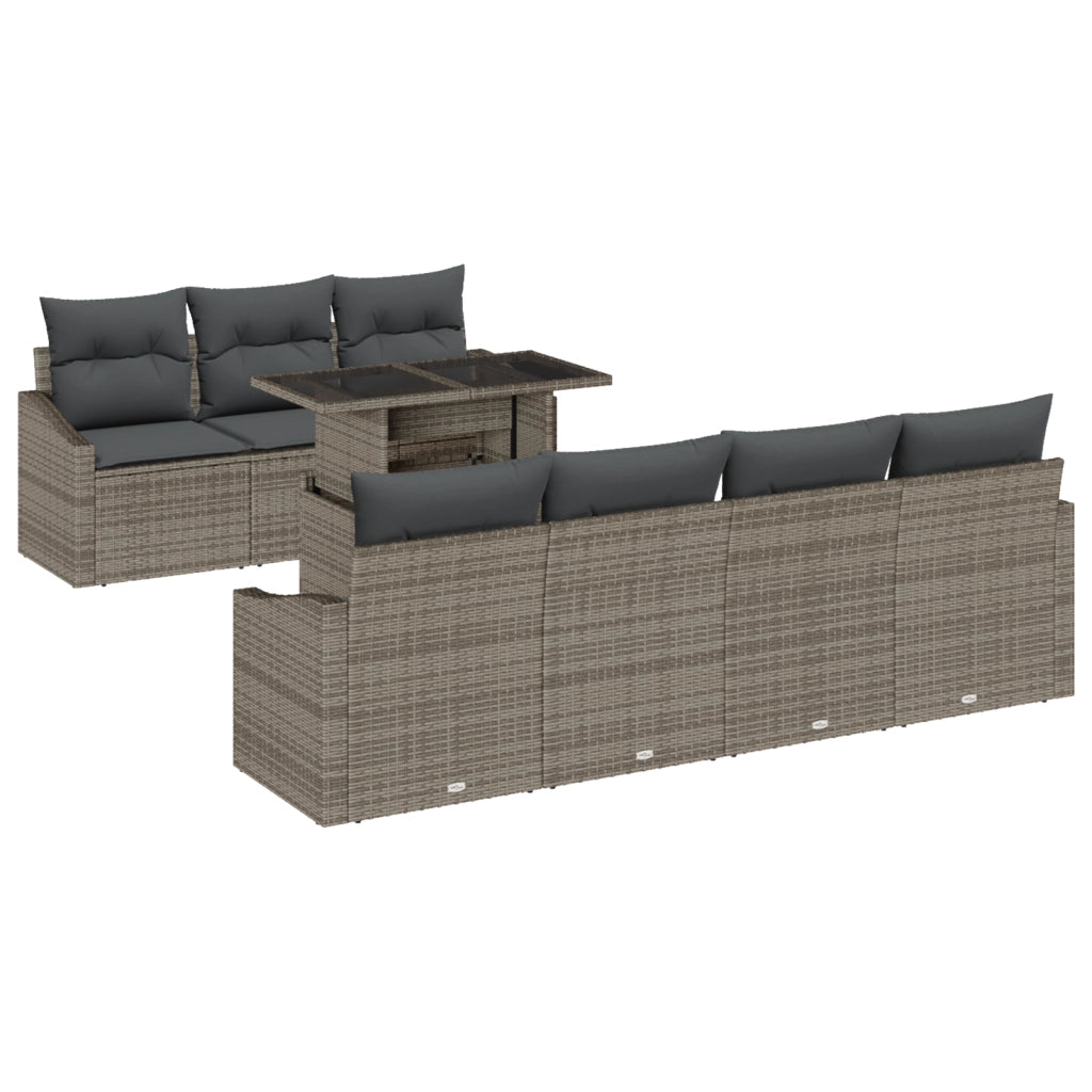 Set di divani da giardino a 8 pezzi con cuscini grigi in polyrattan