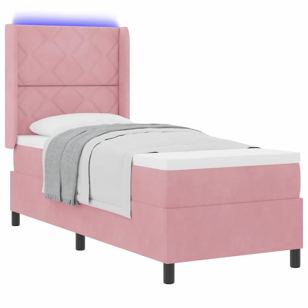 Letto a molle con materasso con led Rosa 80 x 200 cm Velluto