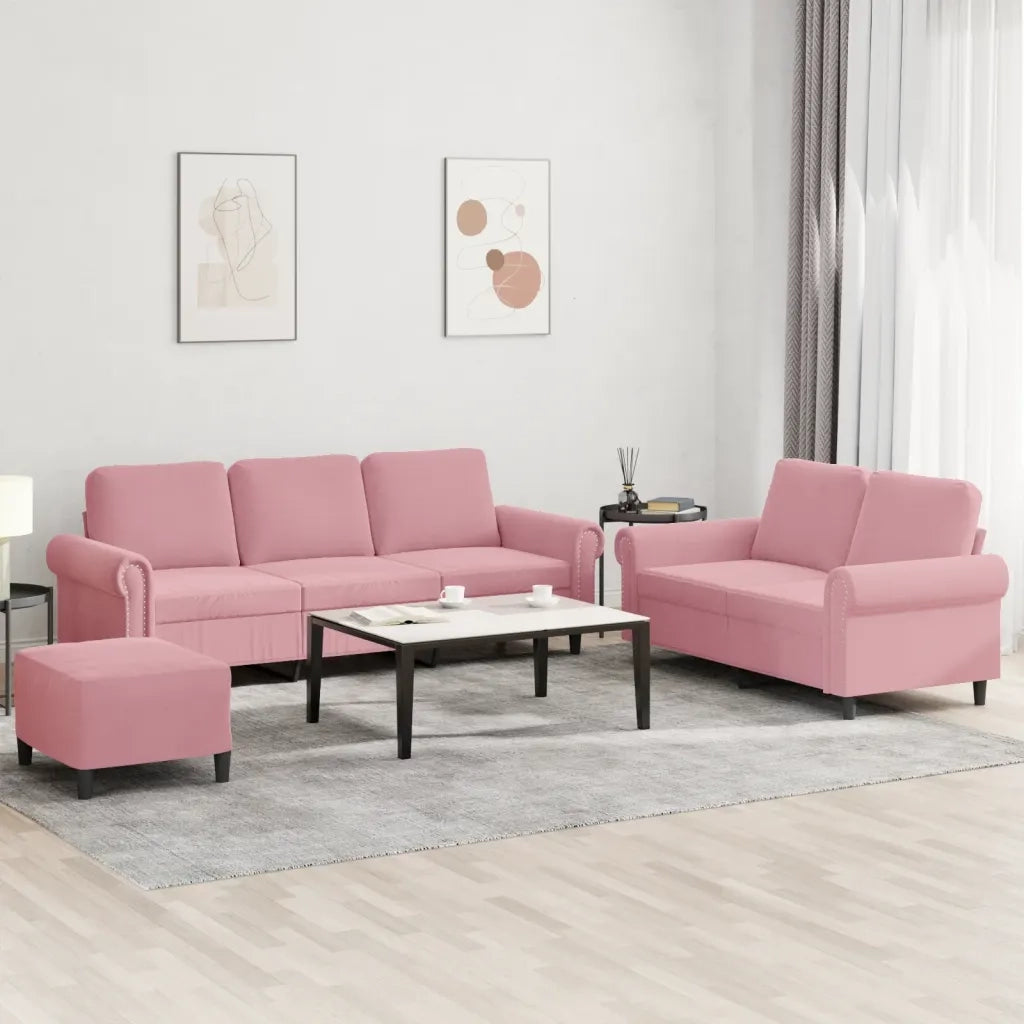 vidaXL Set di Divani 3 pz con Cuscini rosa in Velluto