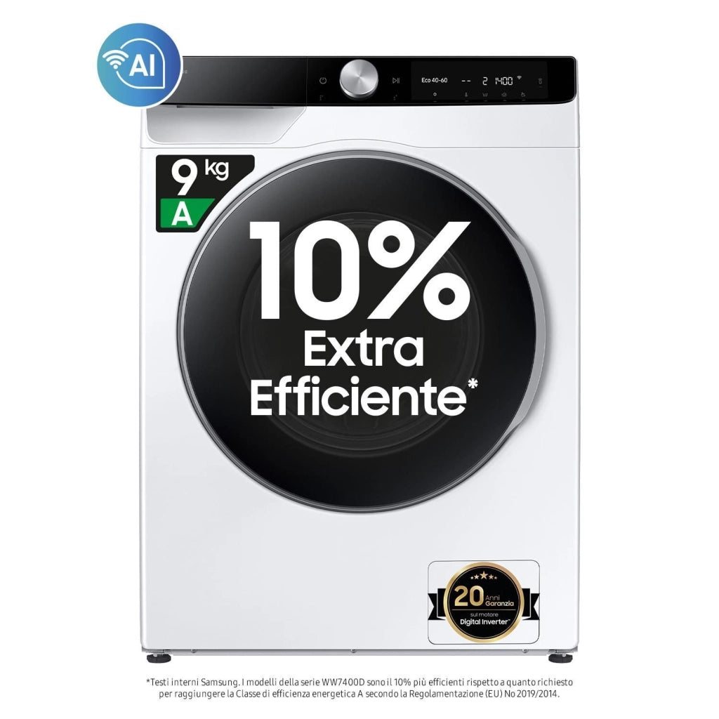 Samsung WW90DG6U85LKU3 Lavatrice carica frontale 9 Kg Classe A Profondita' 55 cm Centrifuga 1400 giri Inverter Vapore AI Control Ecodosatore