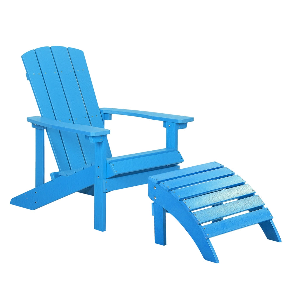 Sedia da giardino in legno di plastica blu con poggiapiedi resistente agli agenti atmosferici in stile moderno