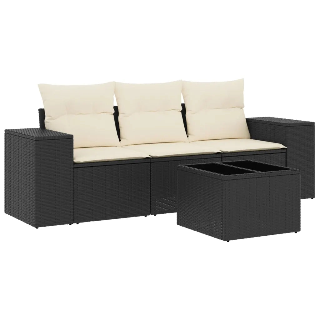 Set Divani da Giardino 4 pz | Set Salotto da Giardino con Cuscini Nero in Polyrattan