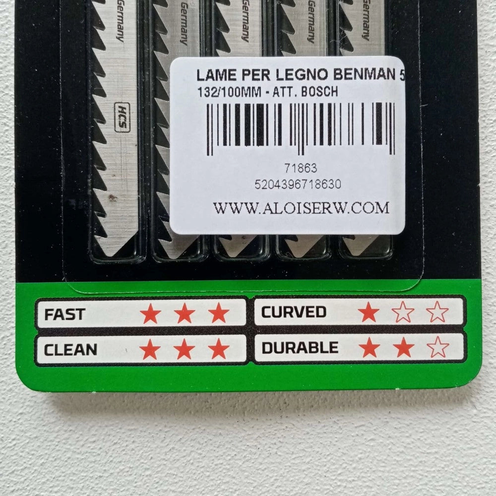 Benman lame attacco bosch da 110/132mm per seghetto alternativo per legno dentatura media - blister da 5 lame