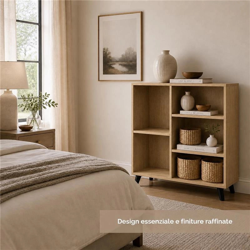 LIBRERIA IN MDF ROVERE CON RIPIANI SFALSATI MISURE: 80X30X90 CM