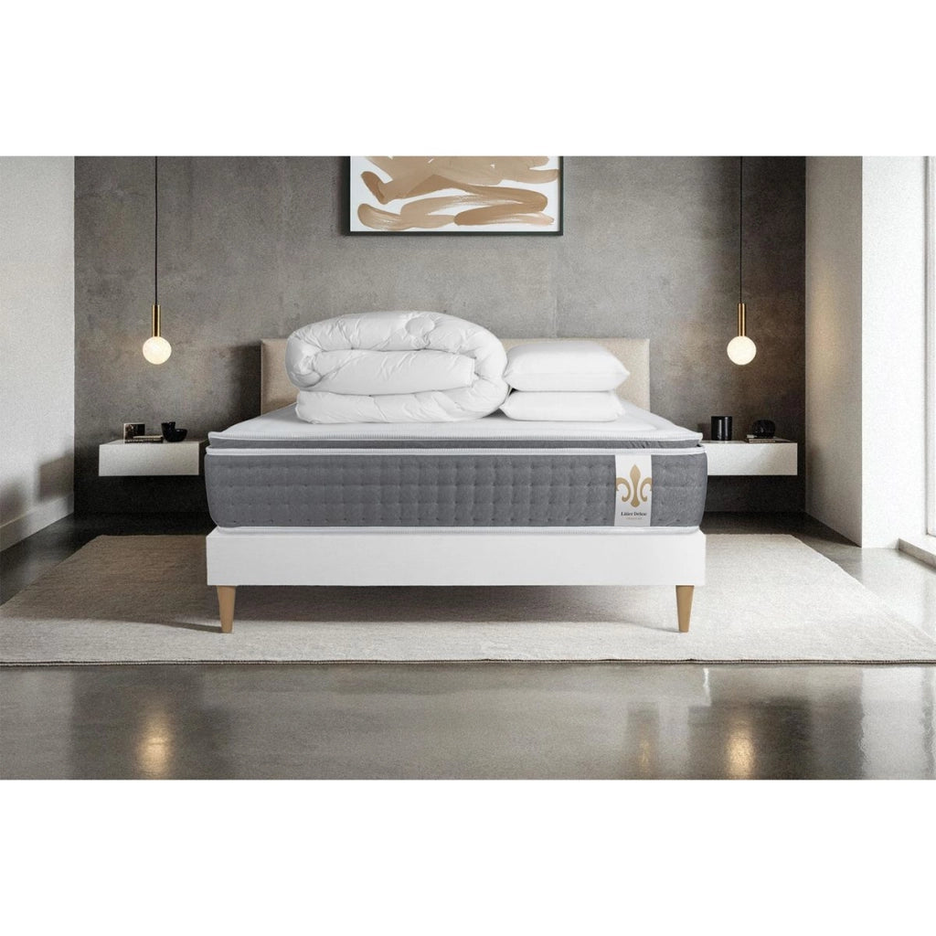 Pacchetto letto completo - Materasso 140x190cm + Box spring con doghe (kit) + 2 cuscini + Piumino - Vingt-Six PLUS