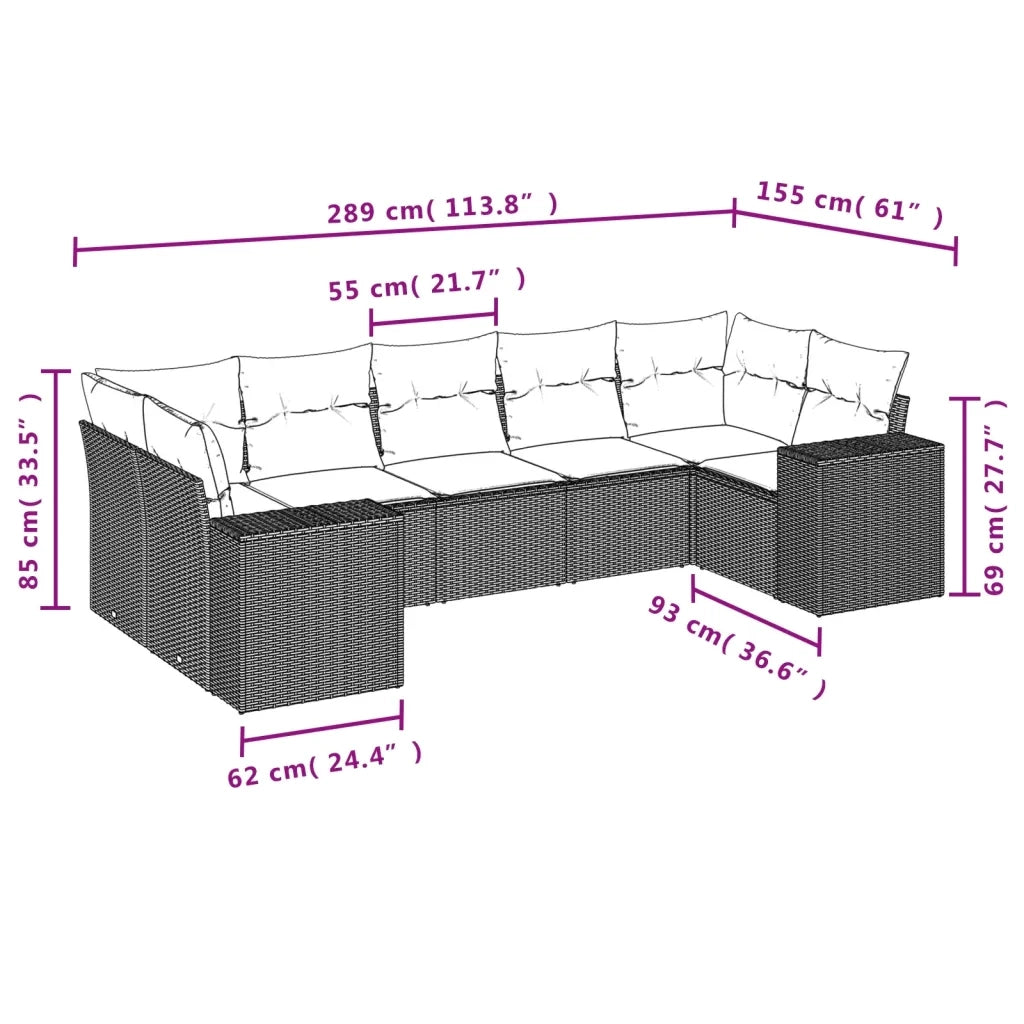 Set Divani da Giardino con Cuscini 7pz Nero Polyrattan 3222984