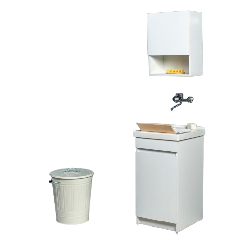 Mobile Lavatoio in Ceramica 1 Anta con Strofinatoio in Legno Massello 45x50x86A cm Grigio Cemento