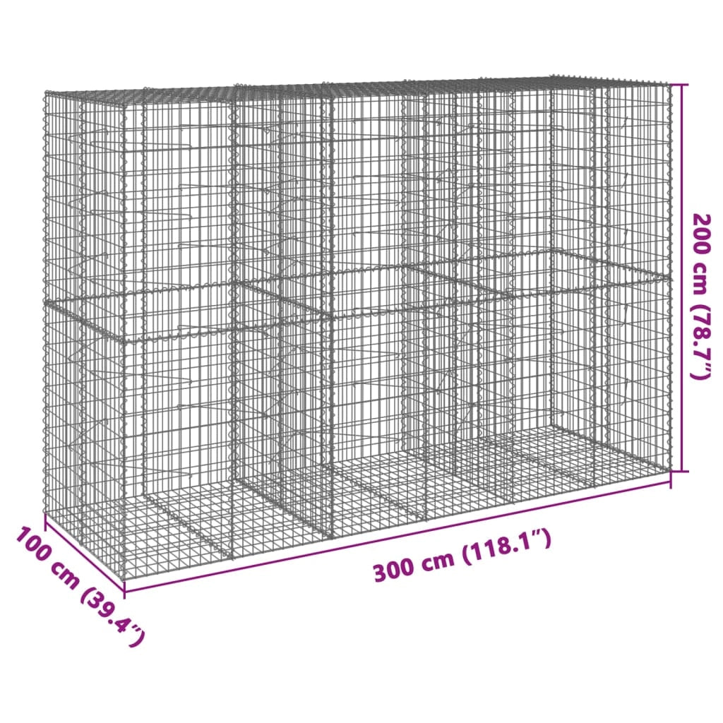 Gabbione recinto a gabbia muro di contenimento con coperchio 300 x 100 x 200 cm ferro zincato argento 02_0040151