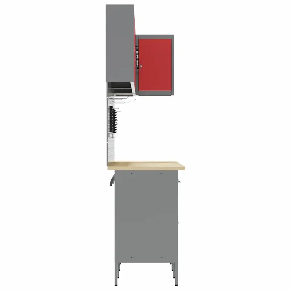 Set di mobili da lavoro con cassetto 12 pcs Rosso e Grigio 3321509