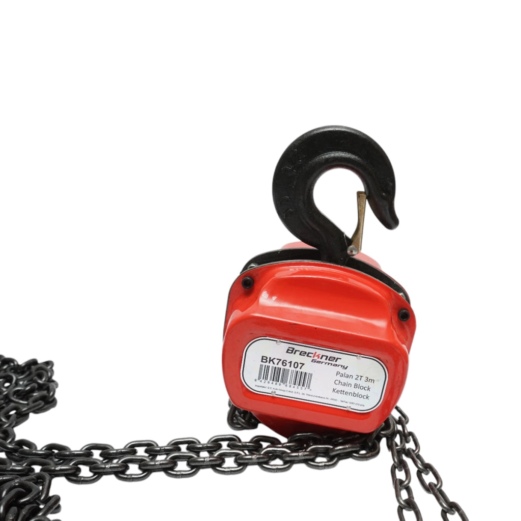 Paranco manuale con catena da 3 m, portata massima 2000 kg, gancio di sicurezza Breckner Germany