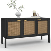 EDHEN 110 cm Credenza bassa a 3 ante in legno nero e canna da zucchero