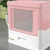 Lettiera per Gatti Chiusa in PP a 2 Porte con Paletta e Vassoio Estraibile, 47.5x35.5x36.7 cm, Rosa e Bianco
