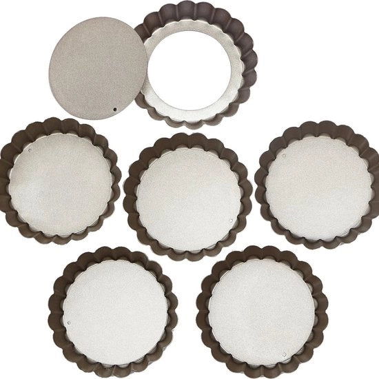 Mini-mold per quiche con fondo separabile, forme per quiche con rivestimento antiaderente e manico in acciaio in argento, rivestimento antiaderente