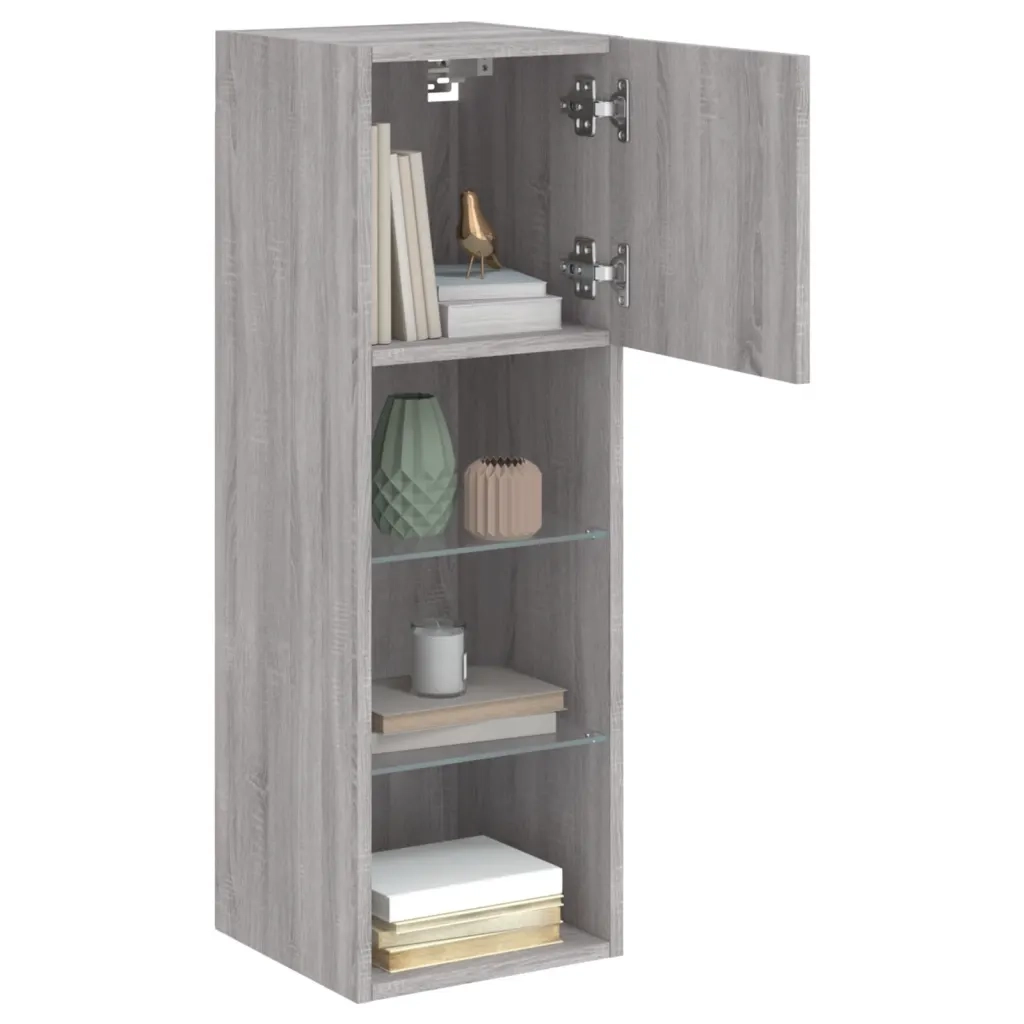 Mobile TV con Luci LED-Credenza per TV Grigio Sonoma 30,5x30x90 cm