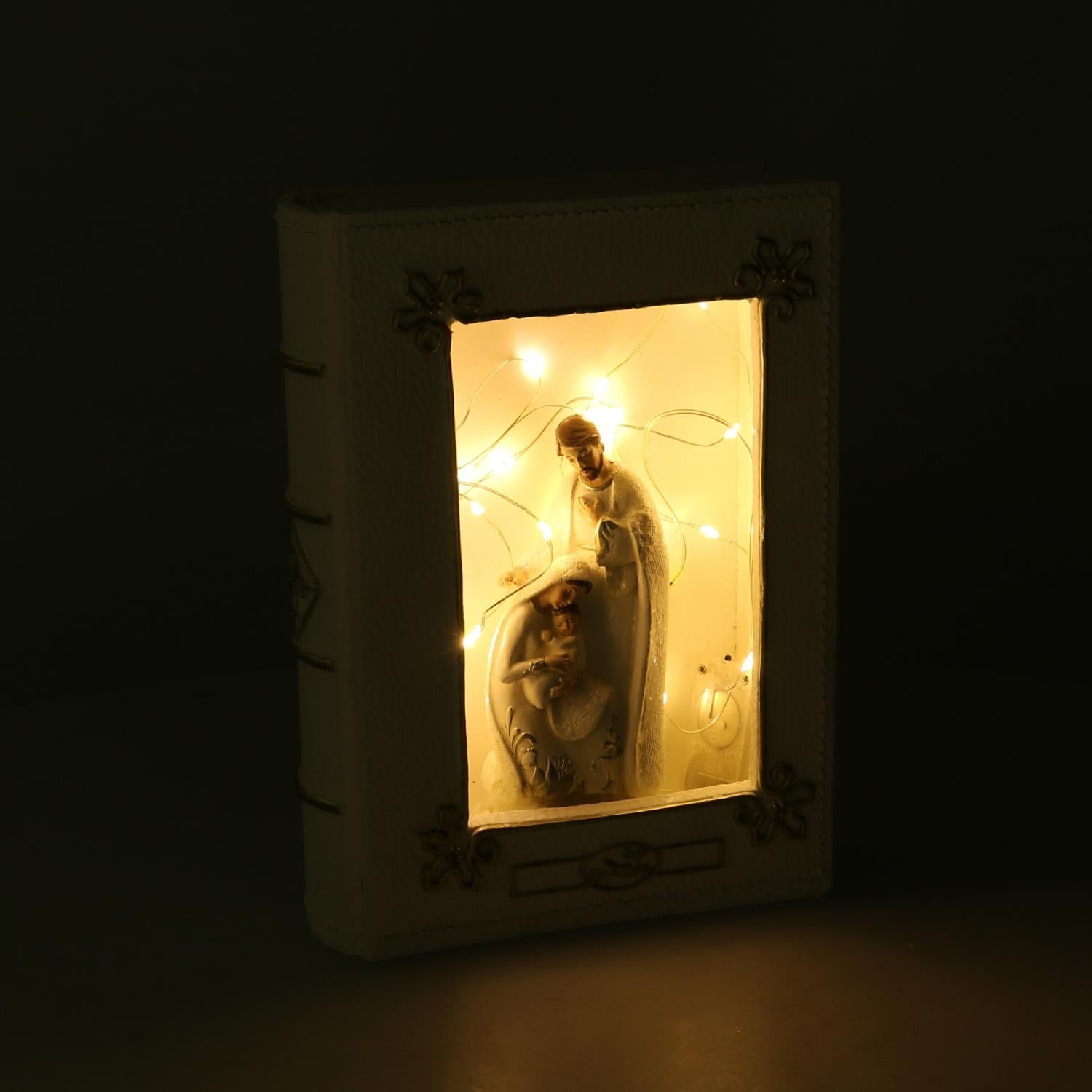 Libro resina natività led bianco cm 16x5,5xh22,2