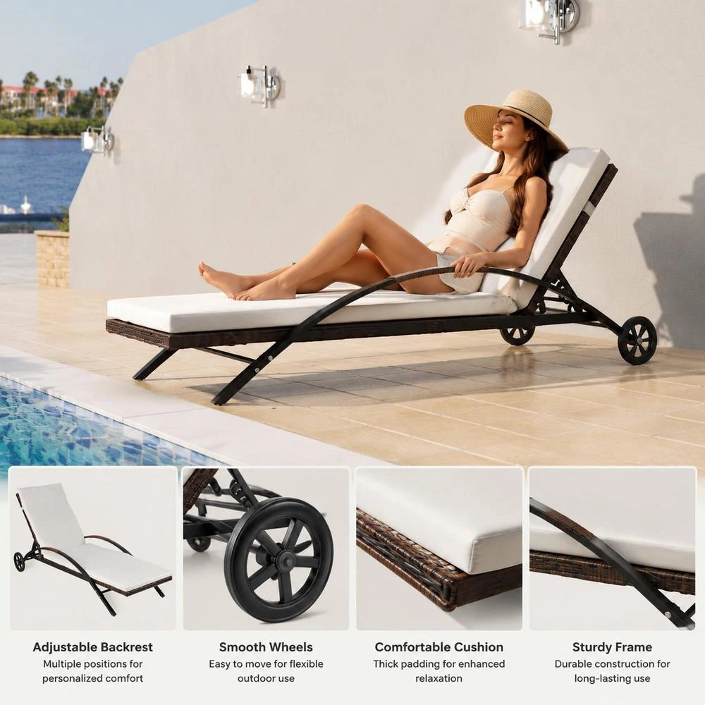 Sun Lounger With Cushion & Wheels, Poly Rattan, Brown