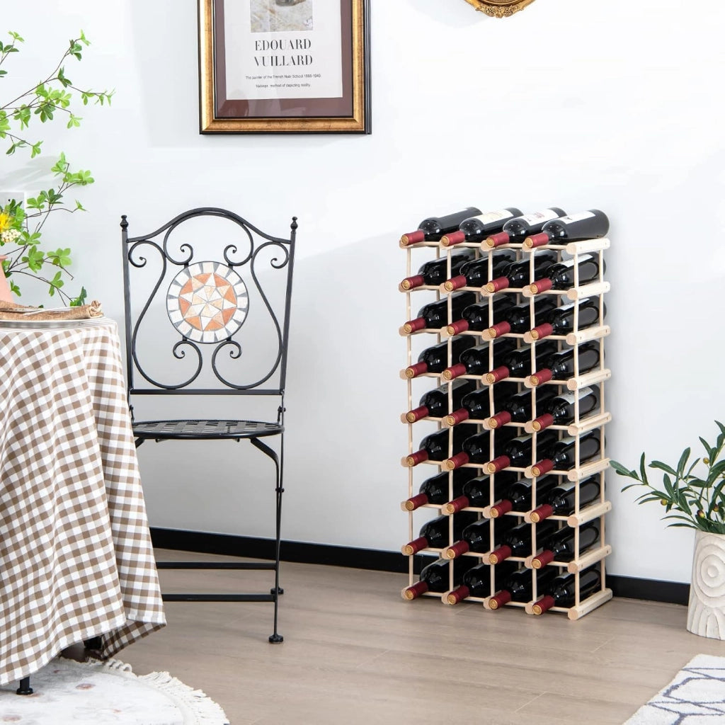 Portabottiglie per Vino in Legno, Scaffale per Vino 36 Bottiglie con Struttura Stabile in Legno Massello, Scaffale Espositivo per Vino a 5 Livelli, 44,5x24x86 cm