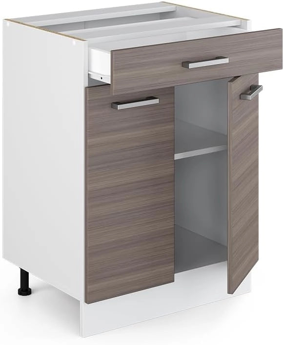 Mobiletto base per cucina R-Line, Grigio nobile, 60 cm con cassetto, senza piano di lavoro, per la libera combinazione all'interno di sistemi cucina modulari