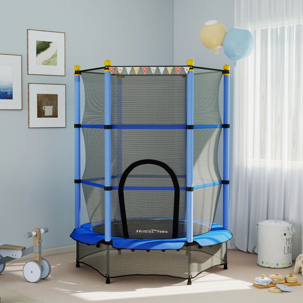 Tappeto Elastico per Bambini con Rete e Pali Imbottiti ¨C zephmum ¨C Blu, ?140x190 cm