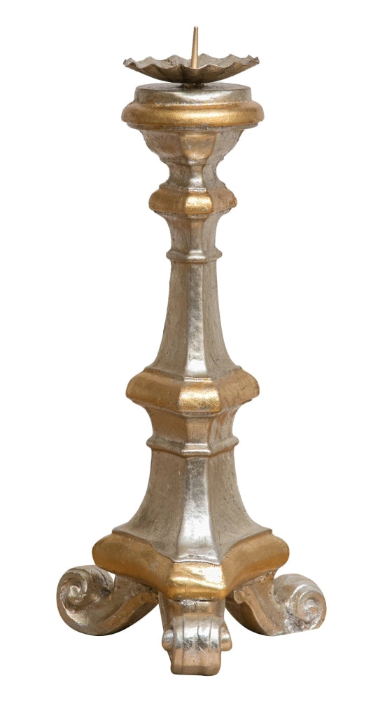 Biscottini CANDELIERE IN LEGNO FINITURA FOGLIA ARGENTO E ORO L19XPR19XH40 CM MADE IN ITALY