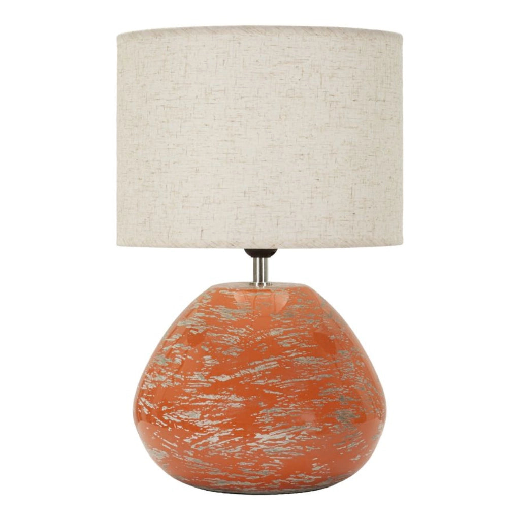 Lampada da tavolo in ceramica arancione con paralume in poliestere