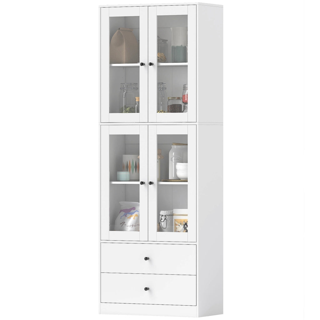 Armadio Cucina con Ante Vetrate e 2 Cassetti ¨C Zephmum ¨C 59x30x170 Bianco
