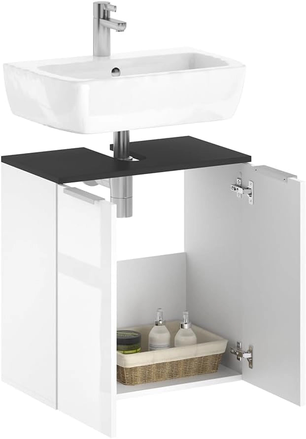 Mobile sottolavabo per bagno Otis, Bianco lucido, 58 x 60 cm, per la conservazione in bagno abbinabile alla serie Otis