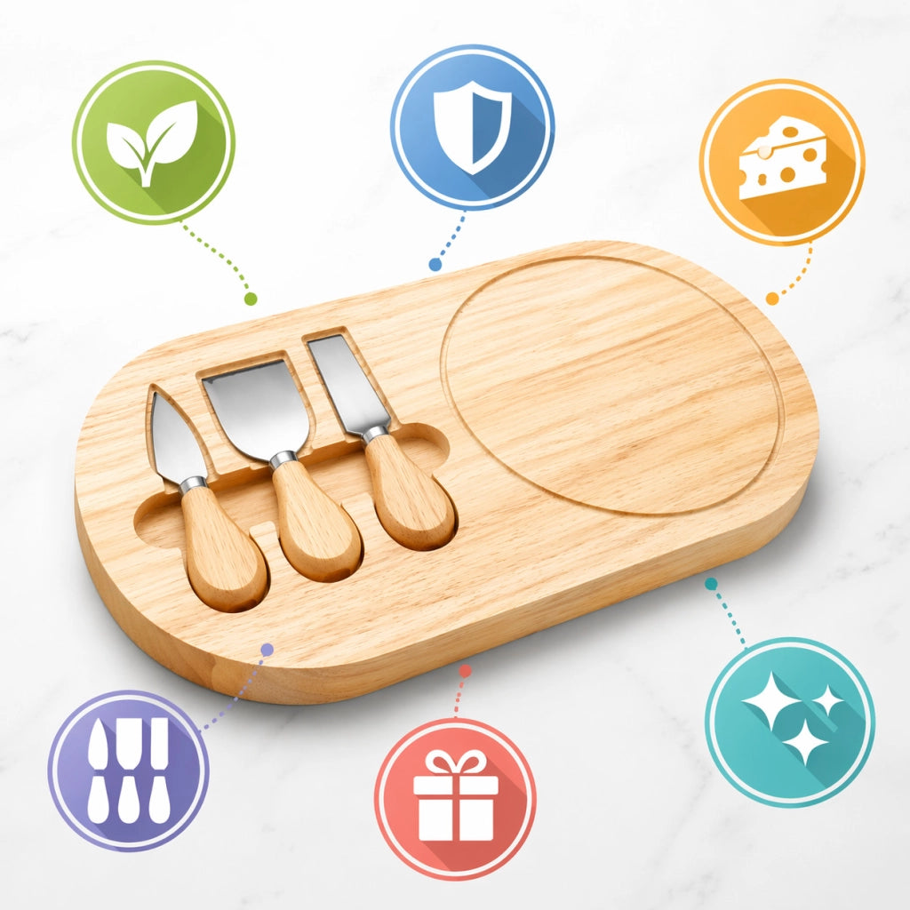 TAGLIERE LEGNO CON COLTELLI FORMAGGI SET 4 PZ TAGLIERE SERVIZIO SALUMI CUCINA