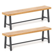 Panchina da giardino in legno di acacia con telaio in metallo resistente, Panchina senza schienale 2 pezzi