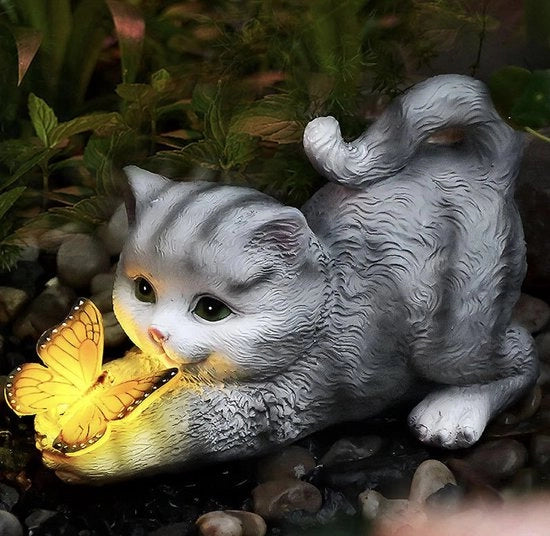 Statua di Gatto con Lampada Solare – Statue Decorative per Esterno – Ideale per Patio, Giardino, Terrazza o Prato – Regalo per gli Amanti dei Gatti
