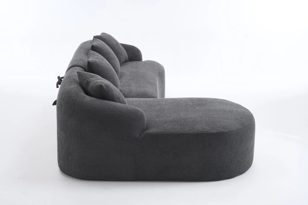 Divano curvo 3 posti in chenille; 243x150x67 cm; grigio scuro