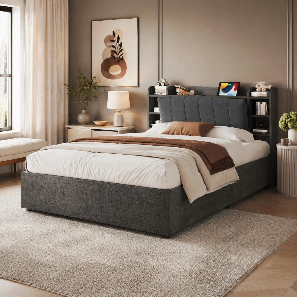 Letto multifunzione 180x200 cm con vano contenitore e USB-C