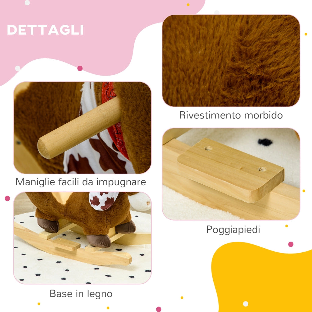 Cavallo a Dondolo per Bambini con Suoni ¨C zephmum ¨C Marrone Legno 60x33x50 cm