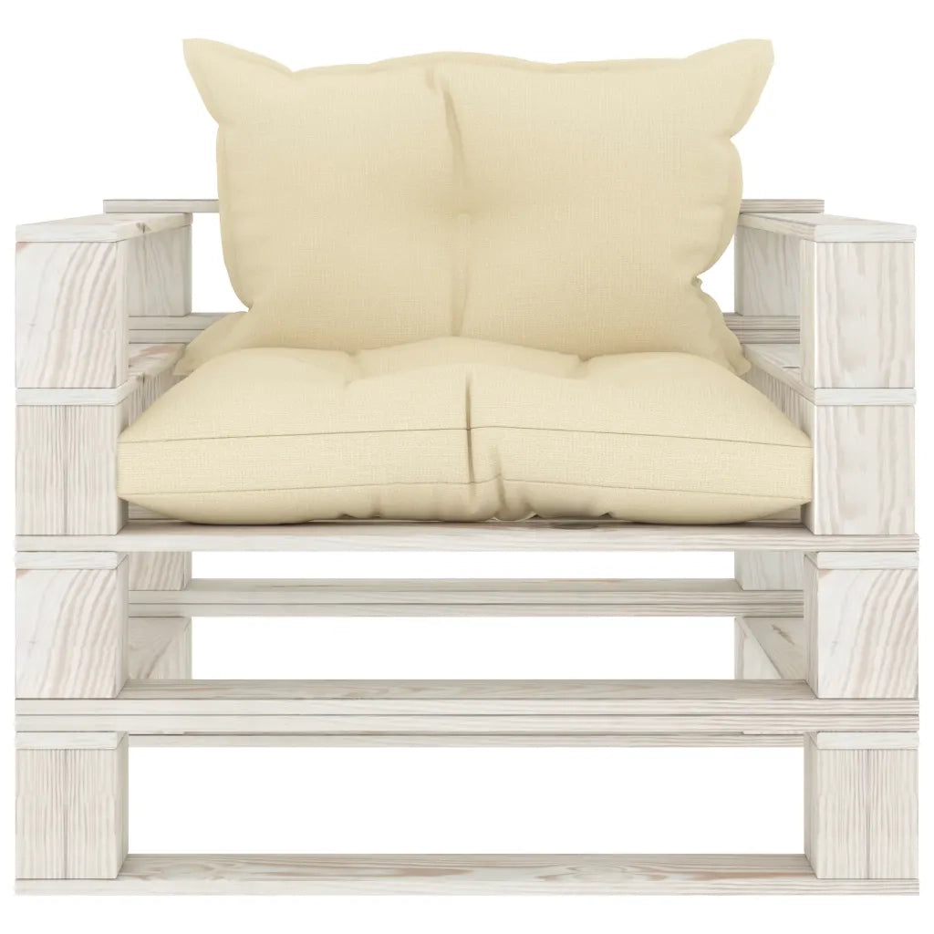 Poltrona da Giardino Pallet con Cuscini Crema in Legno 3052444