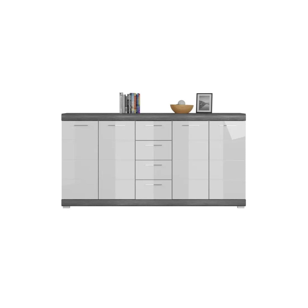 Buffet SCOTT – 4 porte e 4 cassetti – Grigio scuro e bianco – 165x85x37 cm