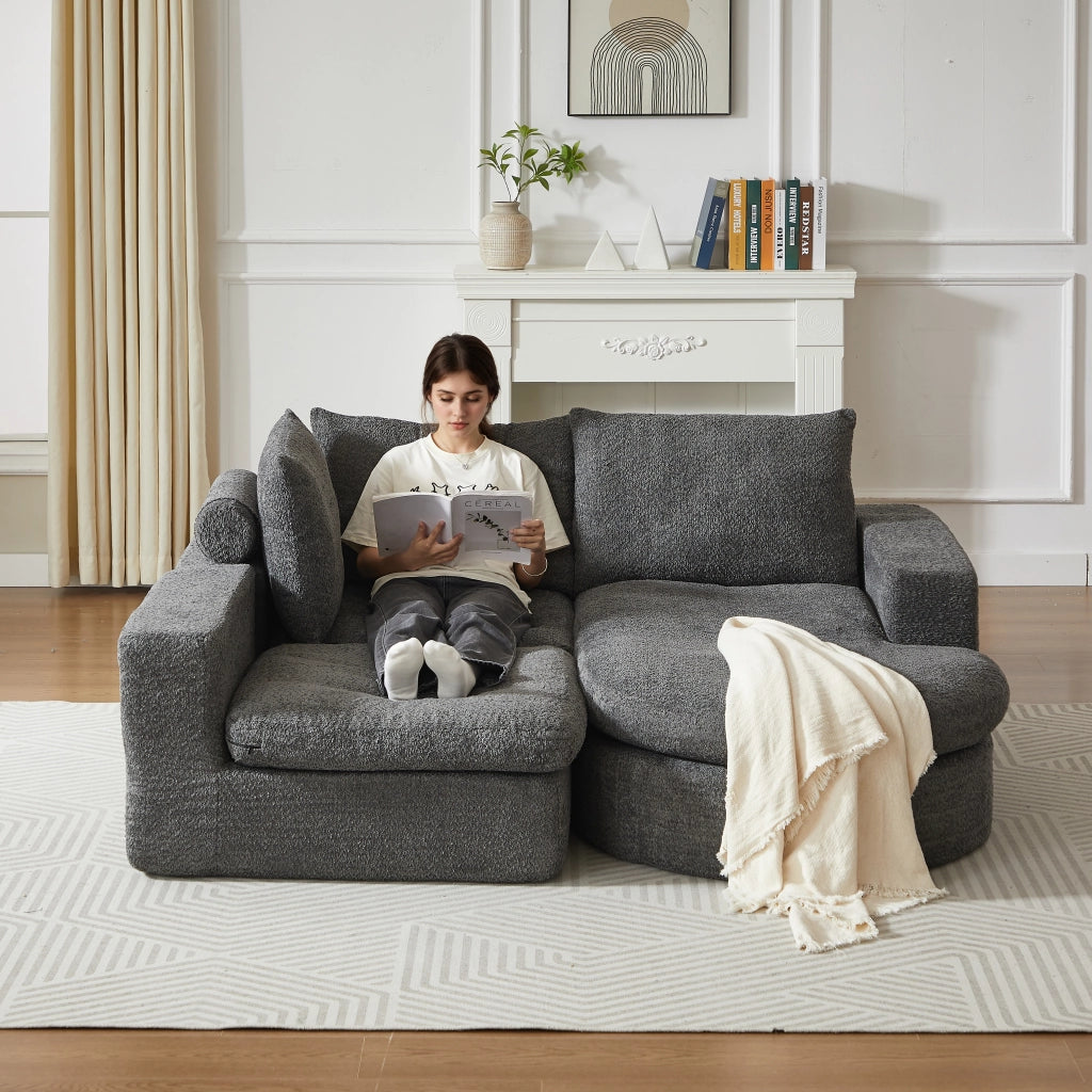 Divano Modulare Angolare con Chaise Longue in Tessuto Chenille ¨C MINIMAL ¨C Grigio