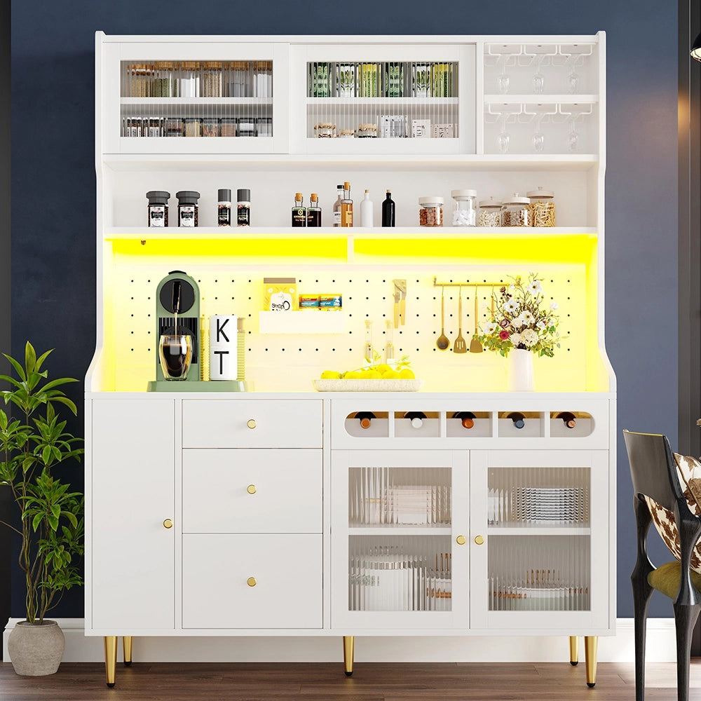 Armadio alto per soggiorno - Xylo - 145¡Á39¡Á171 cm - Bianco - Ripiani regolabili illuminazione LED