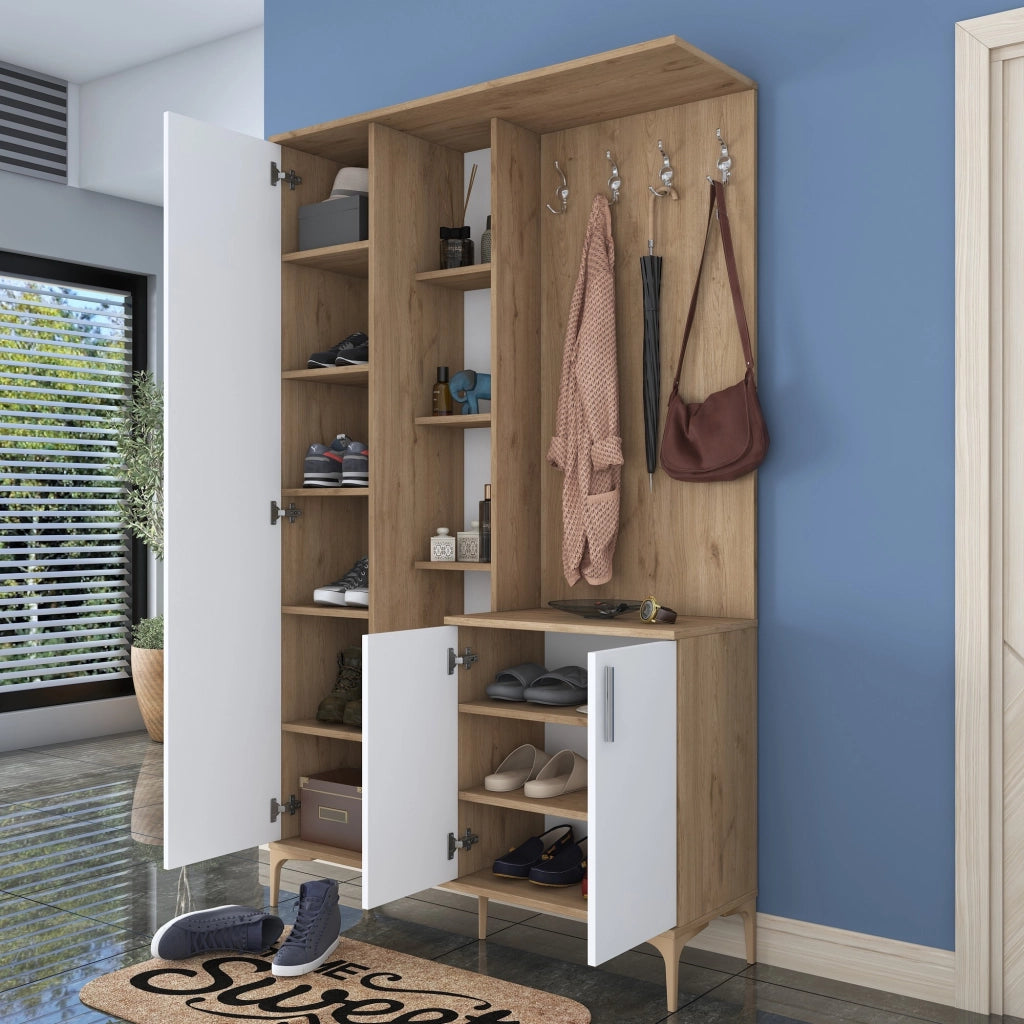 Priero, Mobile da Ingresso Specchio Incluso, 120x38x199h cm Bianco