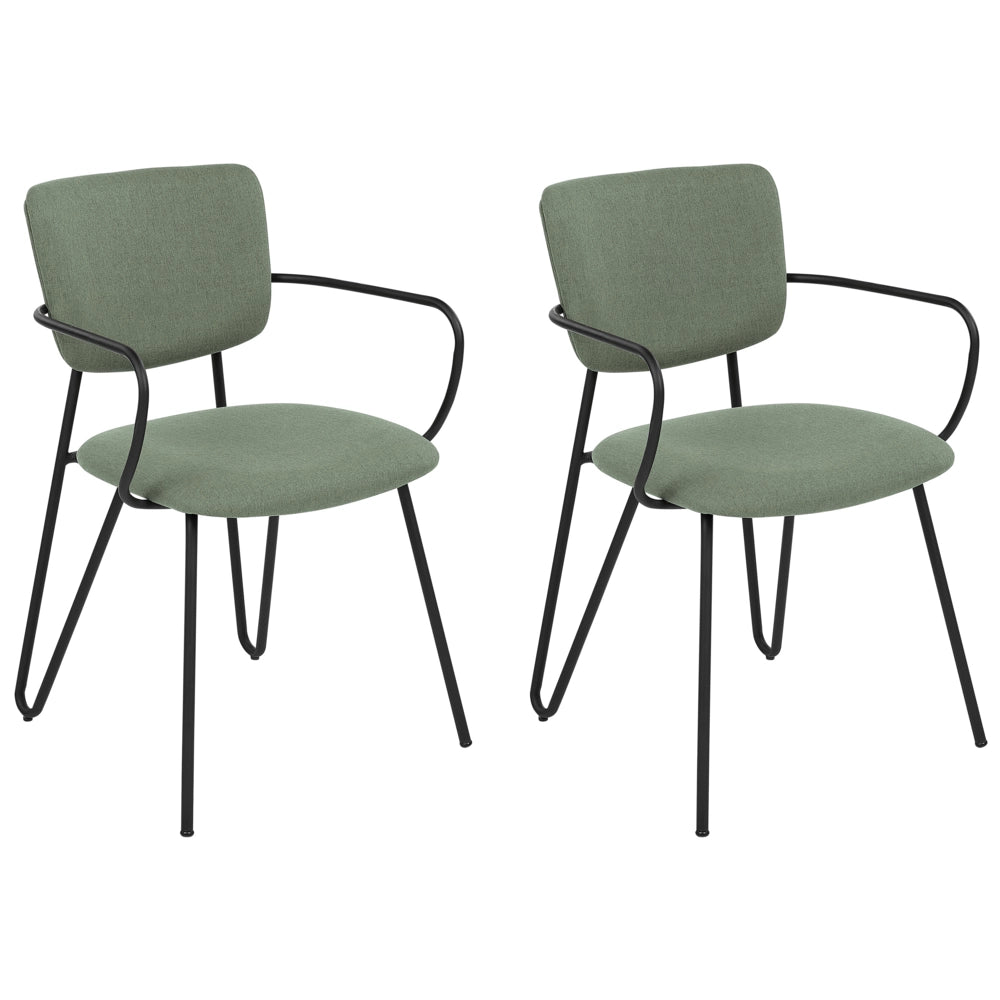 Set di 2 sedie da pranzo Rivestimento in tessuto strutturale in poliestere verde scuro Gambe in metallo nero Schienale curvo senza braccioli Design moderno e contemporaneo