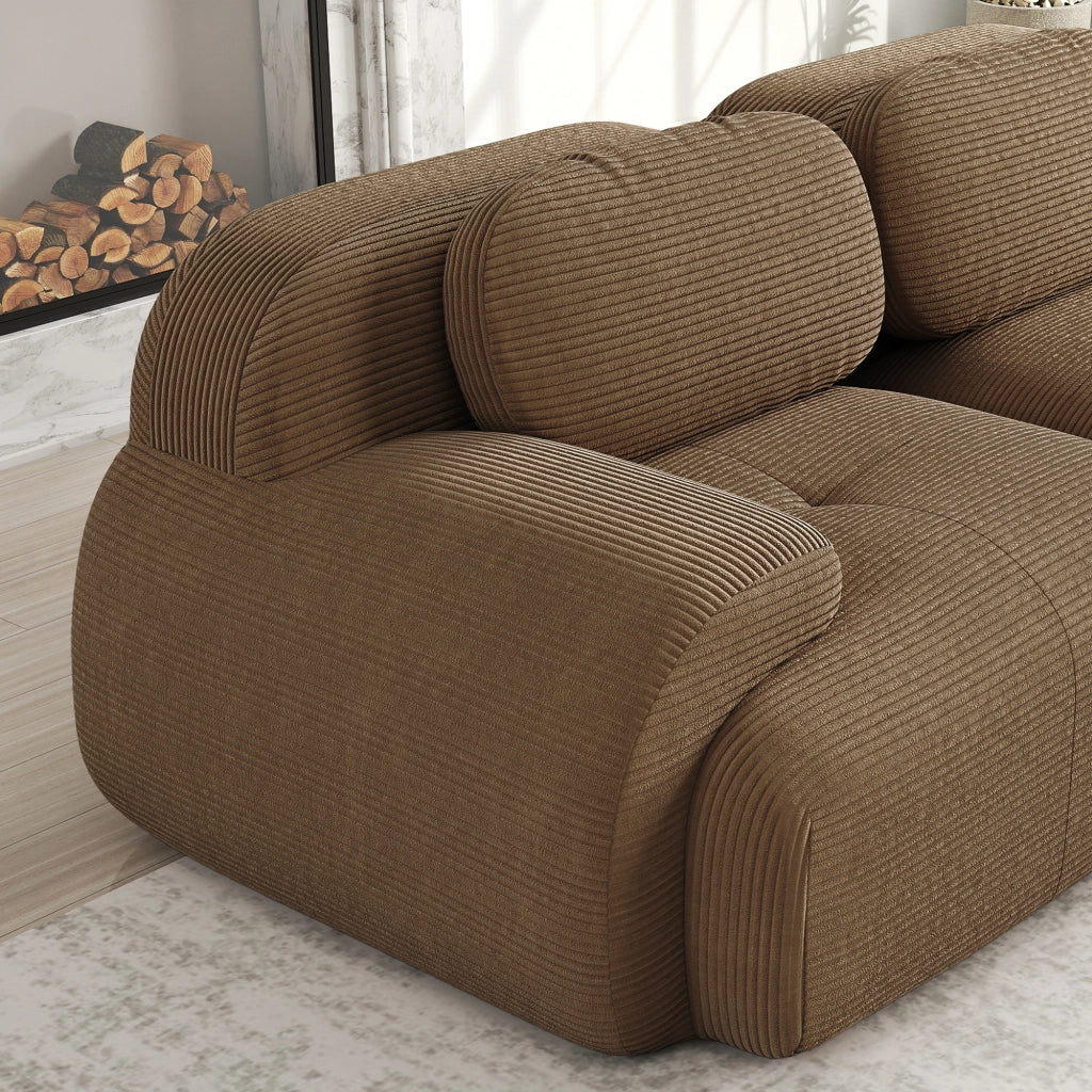 Divano angolare modulare senza montaggio in tessuto effetto velluto con braccioli ergonomici e base antiscivolo marrone