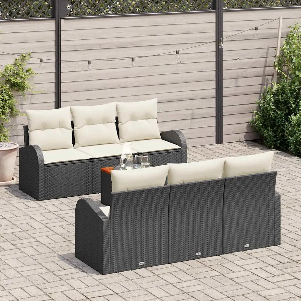 Set Divano da Giardino con cuscino 7 pcs Nero polyrattan