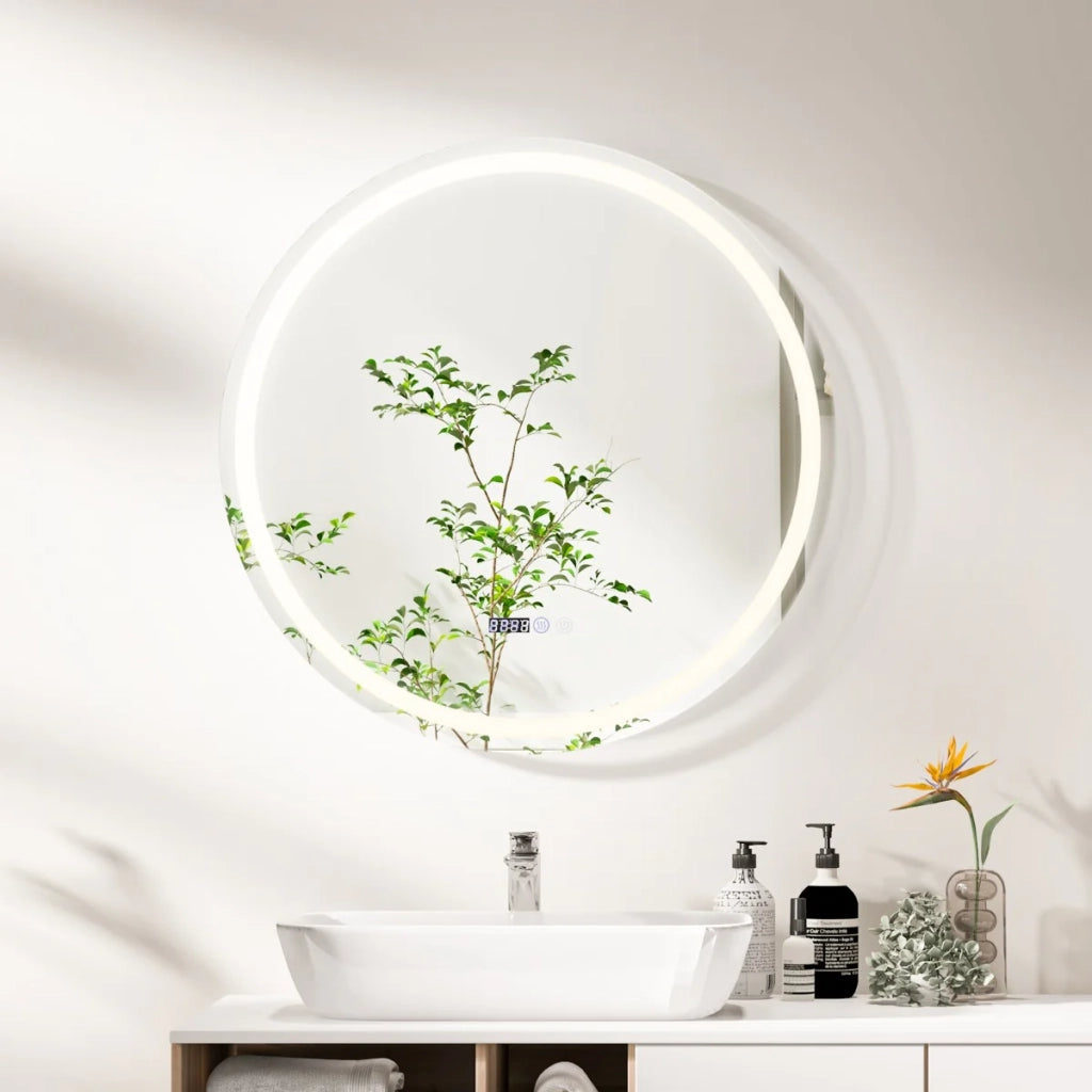 Specchio da parete rotondo antiappannamento 80 x 80 cm con 3 luci orientabili elegante design in metallo argentato 20_0020840
