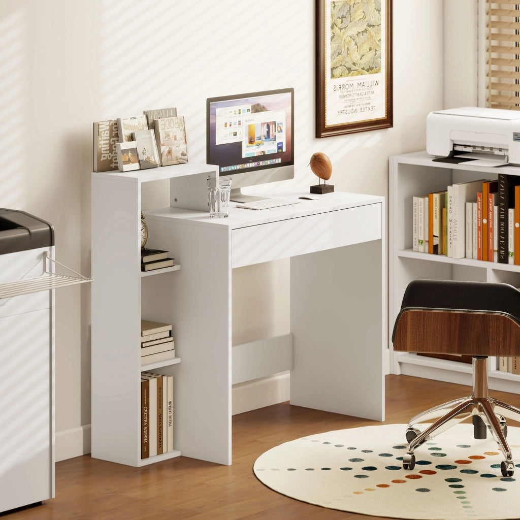 Scrivania con ripiani e cassetto ¨C zephmum ¨C bianco 100x40x90 cm
