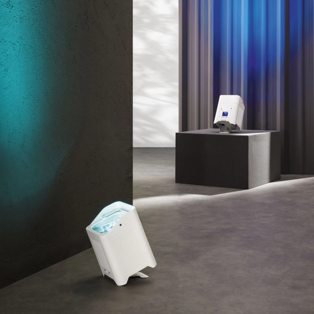 PROIETTORE LED SHOW RICARICABILE 108W RGBW+UV Wi-Fi IP22 13,6X13,6X19,6CM