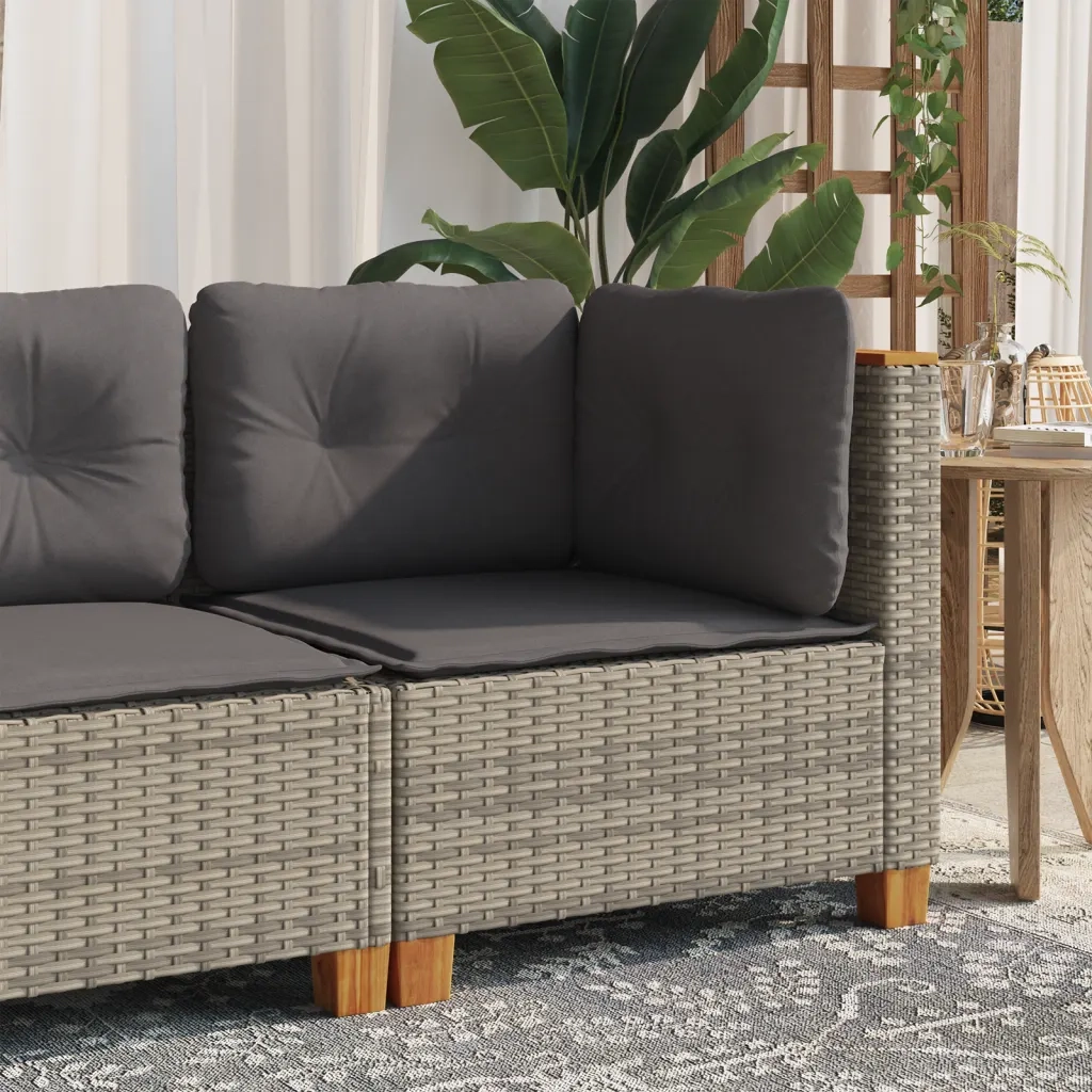 Divano Angolare da Giardino-Sofa da giardino-Divano da esterno con Cuscini Grigio in Polyrattan