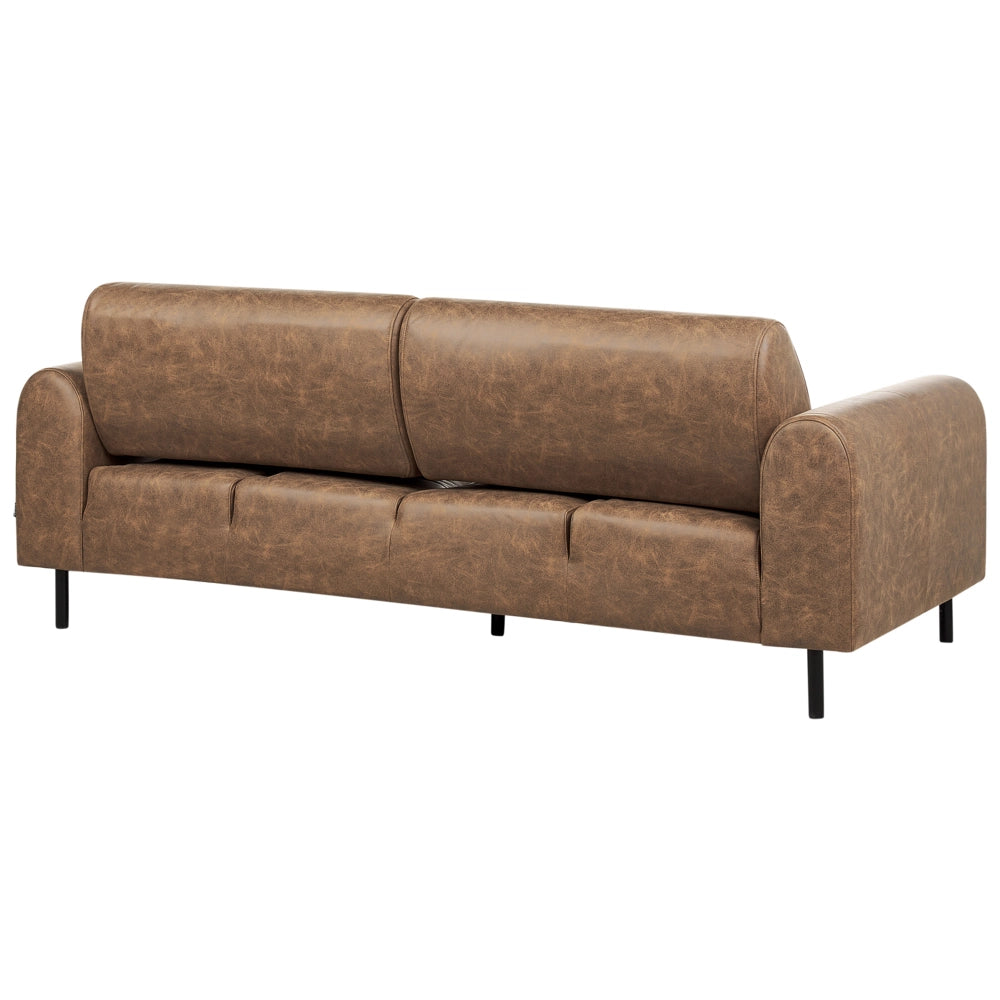 Divano 3 posti rivestito in tessuto effetto pelle marrone schienale regolabile stile moderno