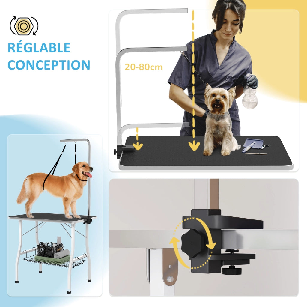 Tavolo da toelettatura per cani pieghevole con piano antiscivolo in gomma e 2 cinturoni ¨C zephmum ¨C 90x60x76 cm nero