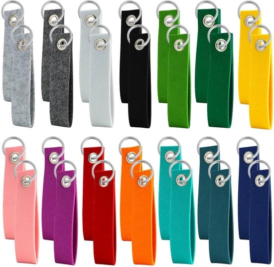 Sostegni per chiavi 28 pezzi - Velluto con anello in acciaio inox - Colorati 13 x 3 cm - Lavorazione artigianale - Sicuri e duraturi - Disegni unici - Sostegni per chiavi